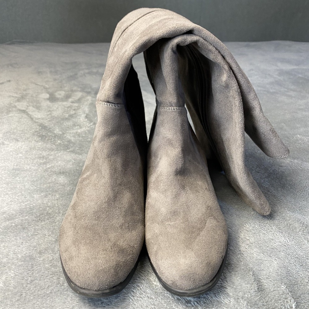 Merona Boots Womens 9.5 Brown Knee High Pull on Faux Suede Leather 1.5inch Heel